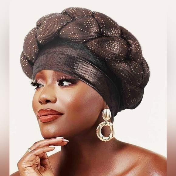 Brown Braided Headwrap with Gold Accents - Picture 2 of 6